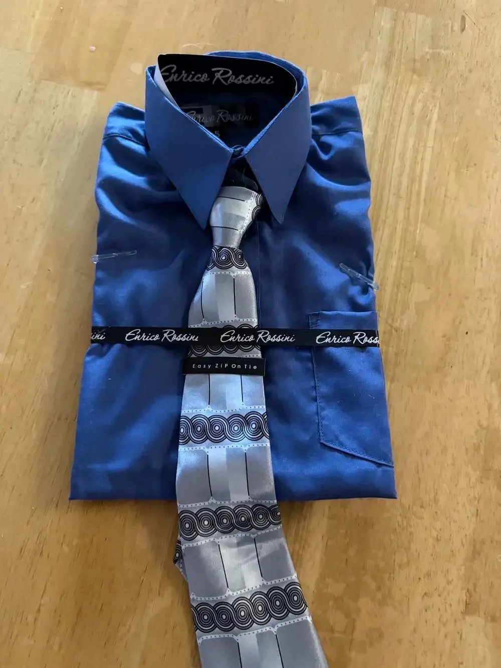 Enrico Rossini Boys Blue Dress Shirt With Matching Tie And Pocket Square Size 5
